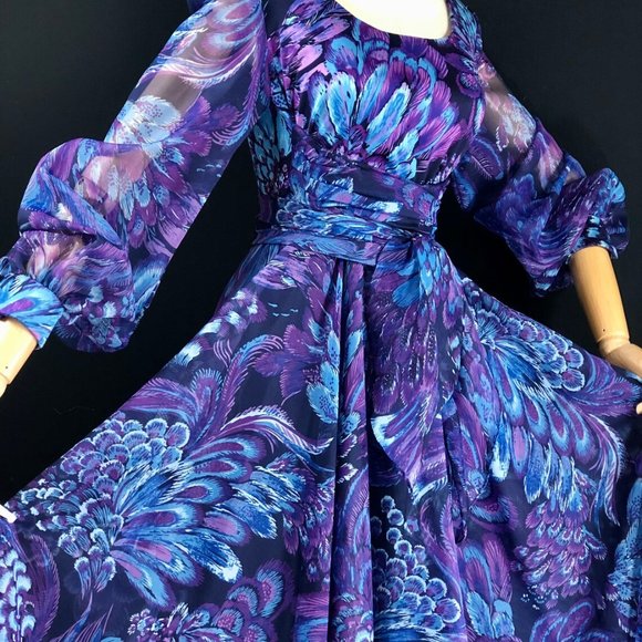 blue polyester chiffon / garden cocktail party dre - Picture 7 of 9